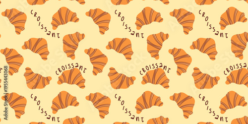 Croissant Seamless Pattern Flat Vector Illustration. Seamless croissant pattern in flat style. Cute bakery food background perfect for packaging, textile, wrapping paper and cafe design.