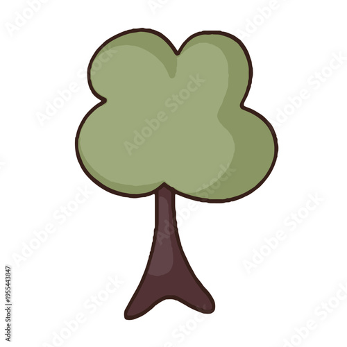 Simple Cute Green Tree Cartoon Doodle Isolated