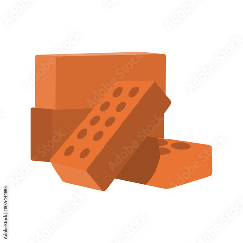 Old Red Brick Isolated on White Background. Solid Clay Building Material Vector for Construction and Real Estate Design
