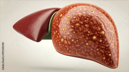 Liver triglyceride storage fat accumulation with yellow lipid droplets organ tissue showing fatty deposits and unhealthy tissue disease anatomy
