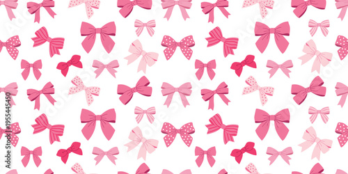 Cute seamless pattern with mixed pink bows and hair accessories for wrapping