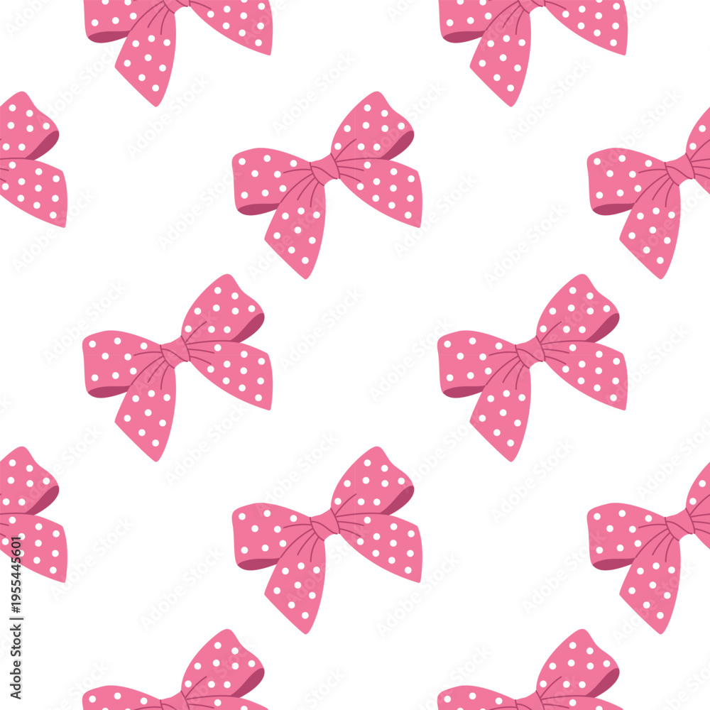 Fototapeta premium Seamless pattern with bright pink polka dot bows for cute packaging or fabric