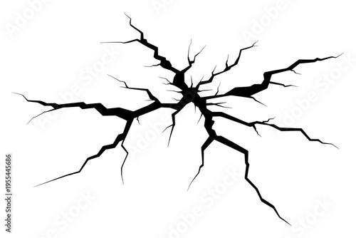 Cracked ground surface vector, black broken earth texture, earthquake split hole, damaged concrete wall gap