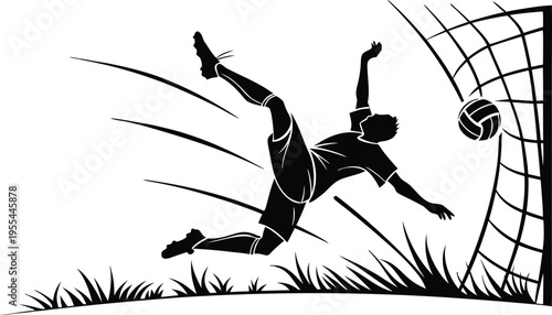 Soccer goalkeeper diving to block a shot on goal in a football match