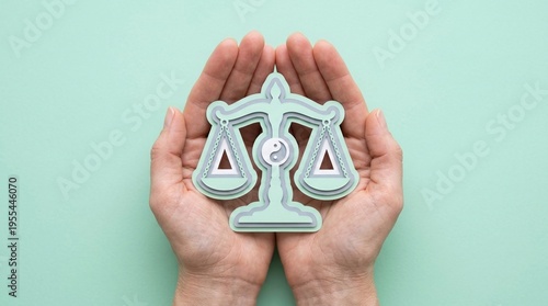 Wallpaper Mural Balance Justice Harmony Scales Hands Yin Yang Equality concept of legal ethics and zen wellness held in cupped palms on a green background for peace and stability. Torontodigital.ca