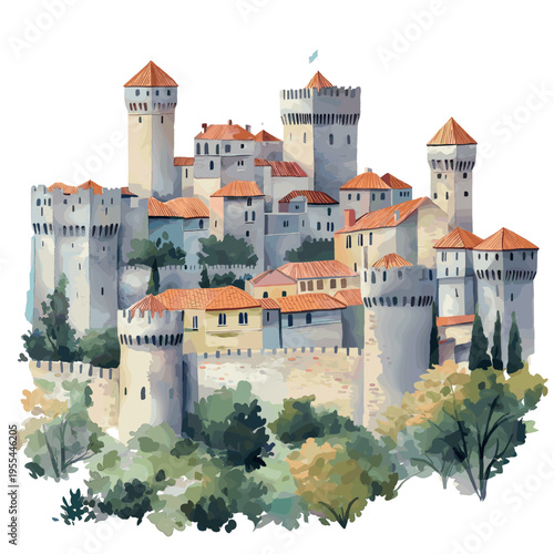 Carcassonne. Carcassonne watercolor vector illustration