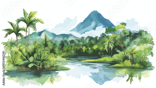 Amazon basin. Amazon basin hand drawn watercolor illustration