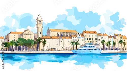 Diocletian's Palace. Diocletian's Palace watercolor vector illustration