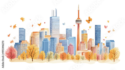 Toronto. Toronto hand drawn watercolor illustration