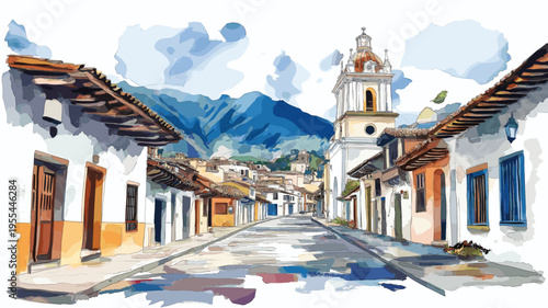 Quito Old Town. Quito Old Town hand drawn watercolor illustration