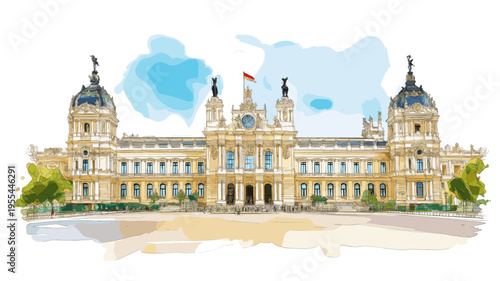 Royal Palace of Madrid. Royal Palace of Madrid watercolor vector illustration