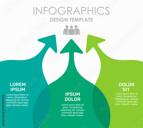 Colorful circular infographic with upward arrows, icons, and text sections for business and data presentation. Vector illustration.