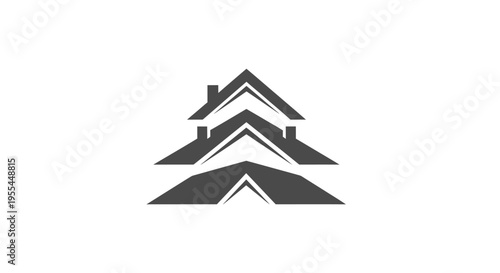 A stylized grey logo featuring multiple stacked roof shapes forming an upward arrow, with a chimney on the top house.