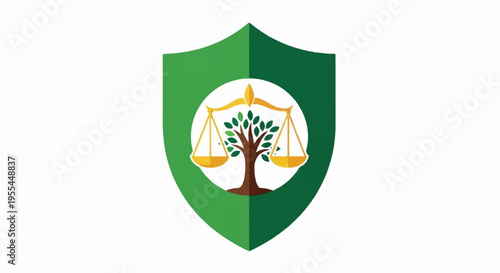 Shield with tree and scales symbolizing balance and harmony in nature eco friendly concept