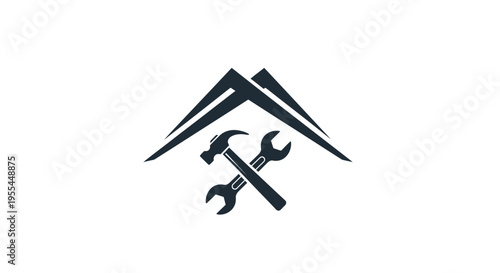 Stylized black and white logo featuring a house roof over crossed hammer and wrench, symbolizing home repair and maintenance services.