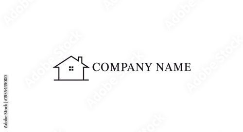 A simple line art logo featuring a house icon and the text "COMPANY NAME" on a white background, representing real estate or property business.