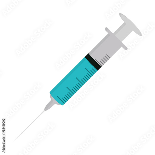 A medical hypodermic syringe with a sharp needle isolated on a white background represents essential healthcare equipment used for vaccination and hospital medication delivery