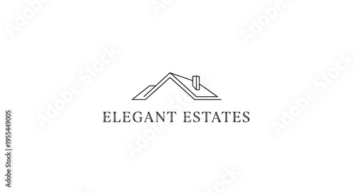 Minimalist line art logo featuring a house roof outline with a chimney and the text 'ELEGANT ESTATES' below it, on a white background.