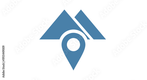 A blue icon featuring two stylized mountains with a prominent location pin in the foreground, suggesting navigation or a specific place.