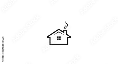 Simple black line art icon of a house with a chimney and smoke rising, on a white background.