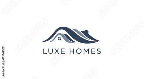A sophisticated logo featuring stylized wavy rooflines in blue and grey, with "LUXE HOMES" text, representing luxury real estate.