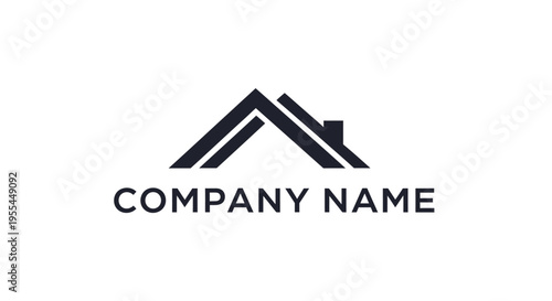 Minimalist dark grey house roof logo with "COMPANY NAME" text on a white background, representing real estate or construction.