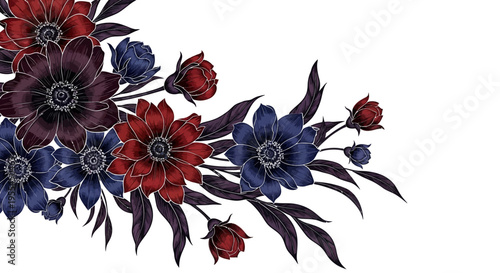 Colorful flowers with dark leaves arrangement.