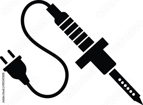 Silhouette vector of soldering iron with power cord and plug, tool illustration representing electronics, craftsmanship, and technical metalwork design