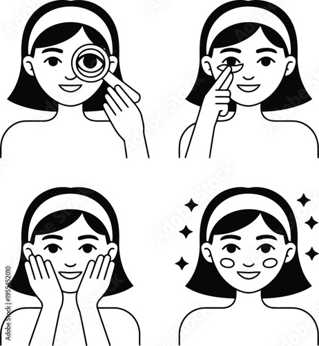 A woman's skincare routine illustrated in four simple steps