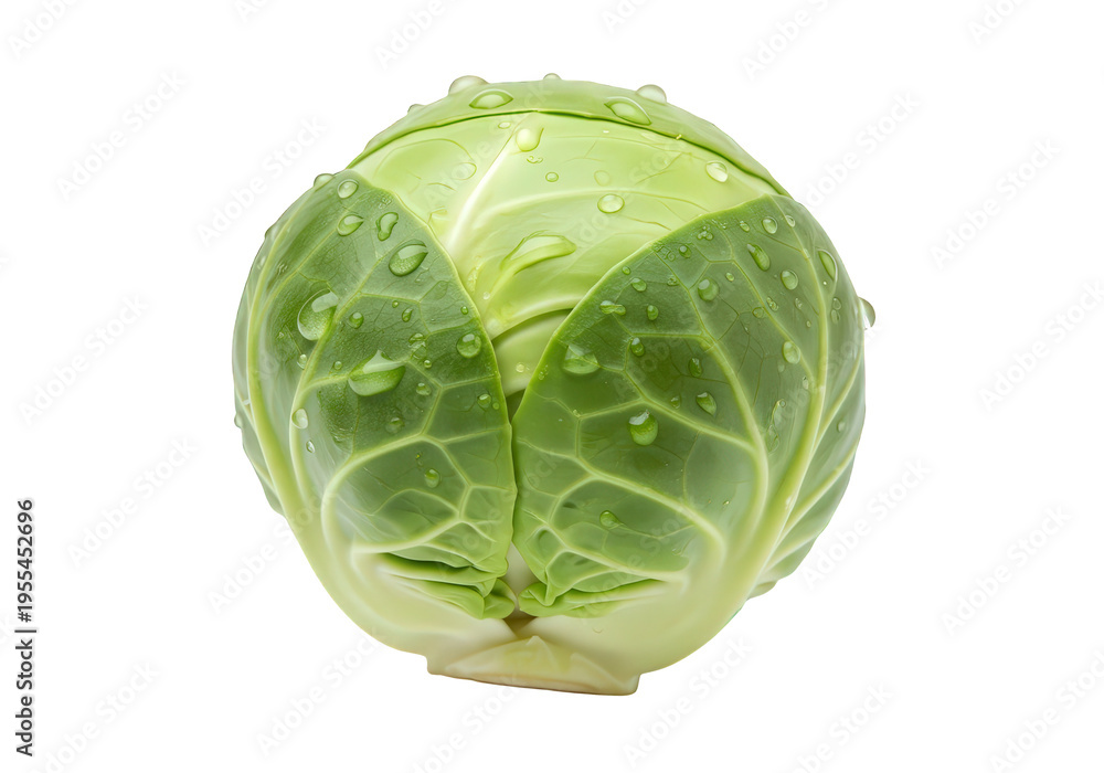 Fototapeta premium Fresh green cabbage with water droplets, isolated on white background