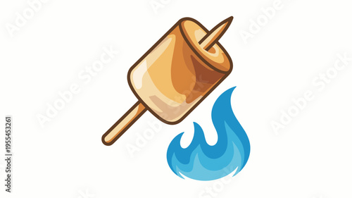 Toasted marshmallow over blue flame vector icon illustration