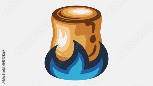 Stylized marshmallow on stick over blue flame vector art