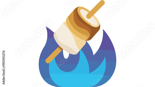 Modern vector icon of toasted marshmallow and blue flame