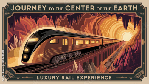 1930s style train travel to Earth's core – Great for adventure movie promotions, vintage rail blogs, or geological art.