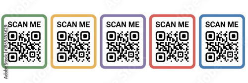QR code scan vector set featuring smartphone frame, scan me template for mobile app, payment, and phone, QR code illustration for easy scanning and digital transactions
