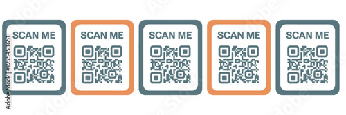QR code scan vector icons with smartphone frame, scan me template, for mobile apps, payments, and phone scanning, clean vector illustration