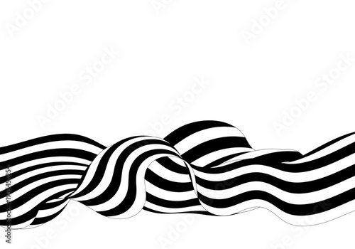 Abstract black and white volumetric ribbon with stripes in op-art style on clean white background for design. Eps 10