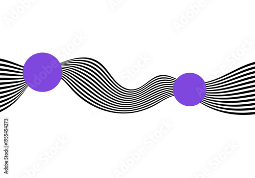 Abstract vector background with black wavy lines and purple circles in modern op-art style. Eps 10
