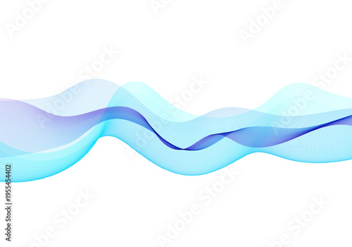 Multilayer abstract wave of translucent blue and purple lines on white background for graphic design. Eps 10