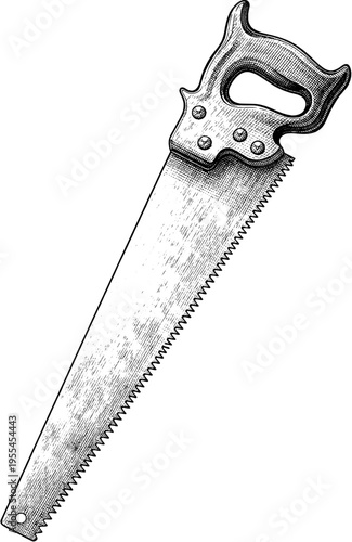 Hand Saw Engraving Illustration – Fine Line Woodworking Tool Art
