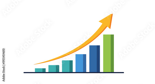 Colorful bar chart with upward trending arrow indicating growth.