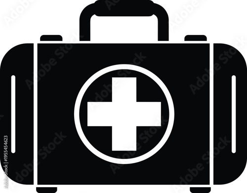 Black and white first aid kit icon isolated on white background for emergency medical care, healthcare, safety, and rescue equipment