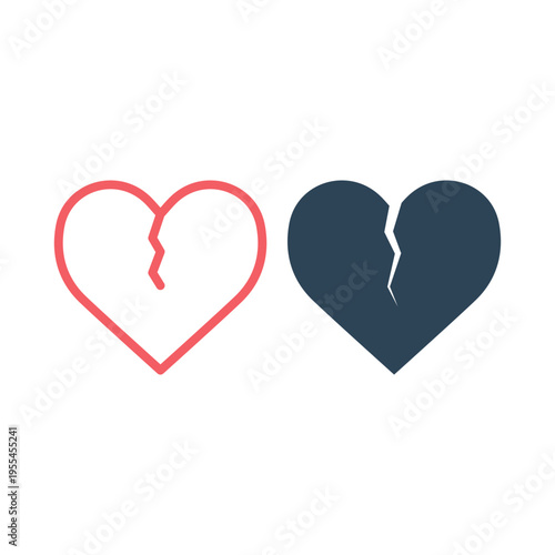 Broken heart icons set flat vector simple isolated illustration signage template design trendy