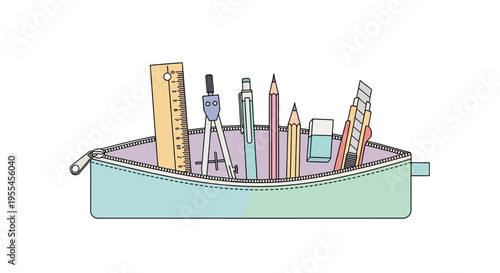 Colorful pencils and stationery set.