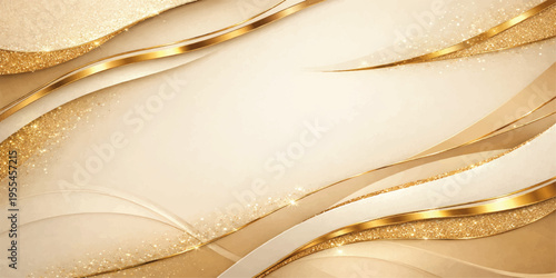 Luxury golden abstract background featuring a decorative silk ribbon and elegant wedding rings for a Christmas gift card or celebration design