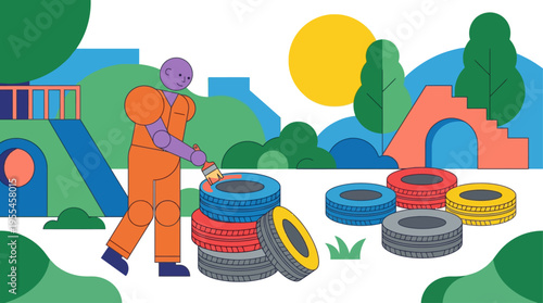 Creative Repurposing of Tires for Sustainable Playground Design