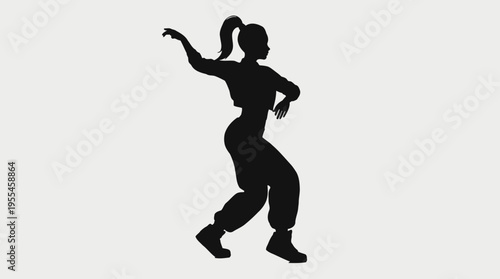 Graceful female dancer in a stylized black silhouette, striking an expressive pose with flowing arms, embodying elegance and artistry in motion.