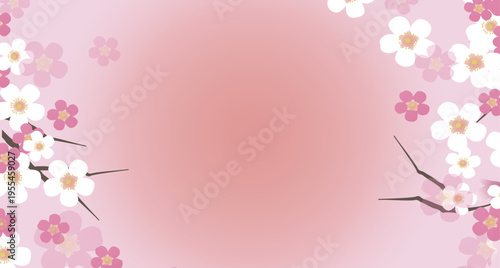 優しいピンクグラデーションに桜の花が舞う春の和風フレーム背景素材