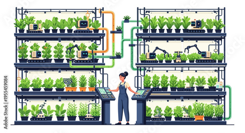 Vertical Farming Technology with Robotic Automation and Human Supervision.