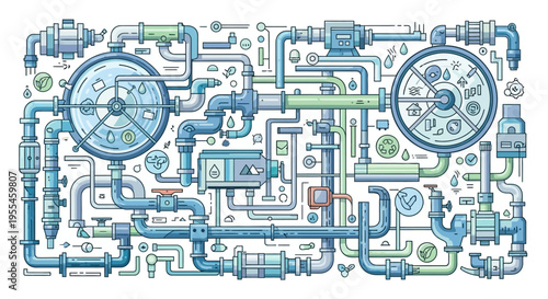 Intricate Network of Industrial Plumbing System Components.